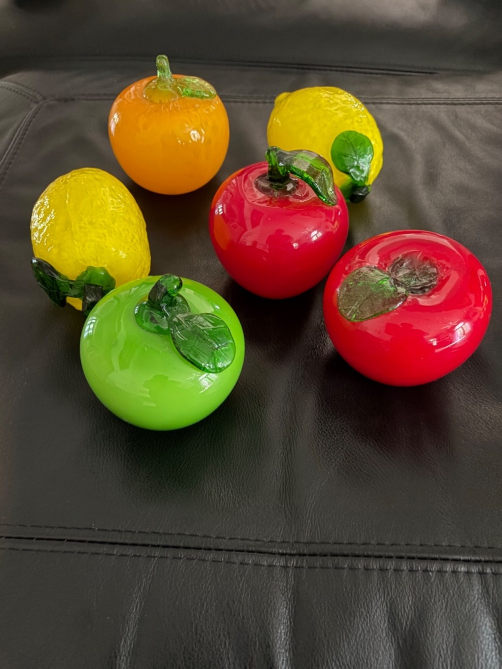 Vintage 6 Large Pieces Murano Style Hand Blown Glass Fruits & Vegetables Decor